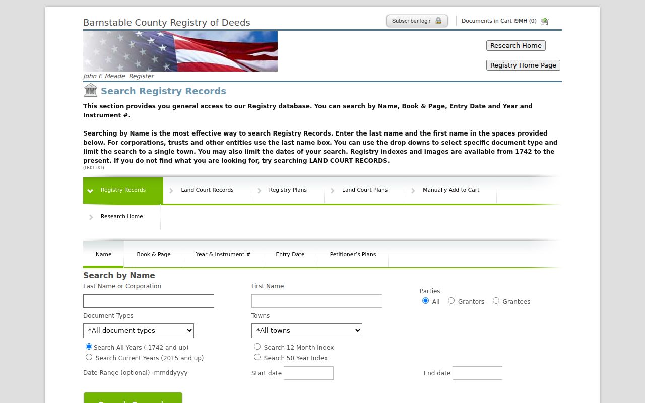 Bourne previous residents deed name index at Barnstable Registry