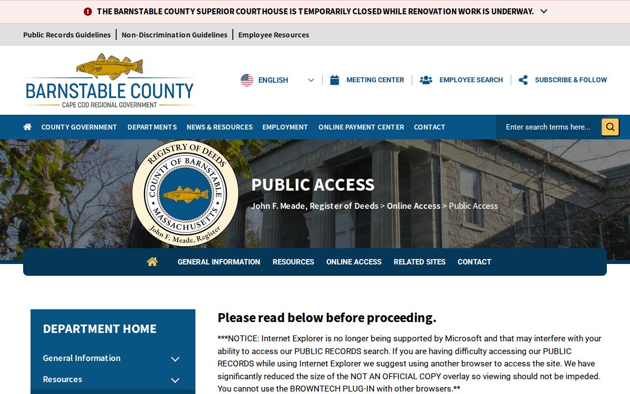 Bourne previous residents Registry public access screen