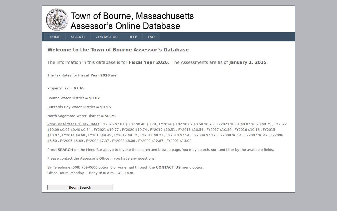 Bourne residents directory assessor property search interface